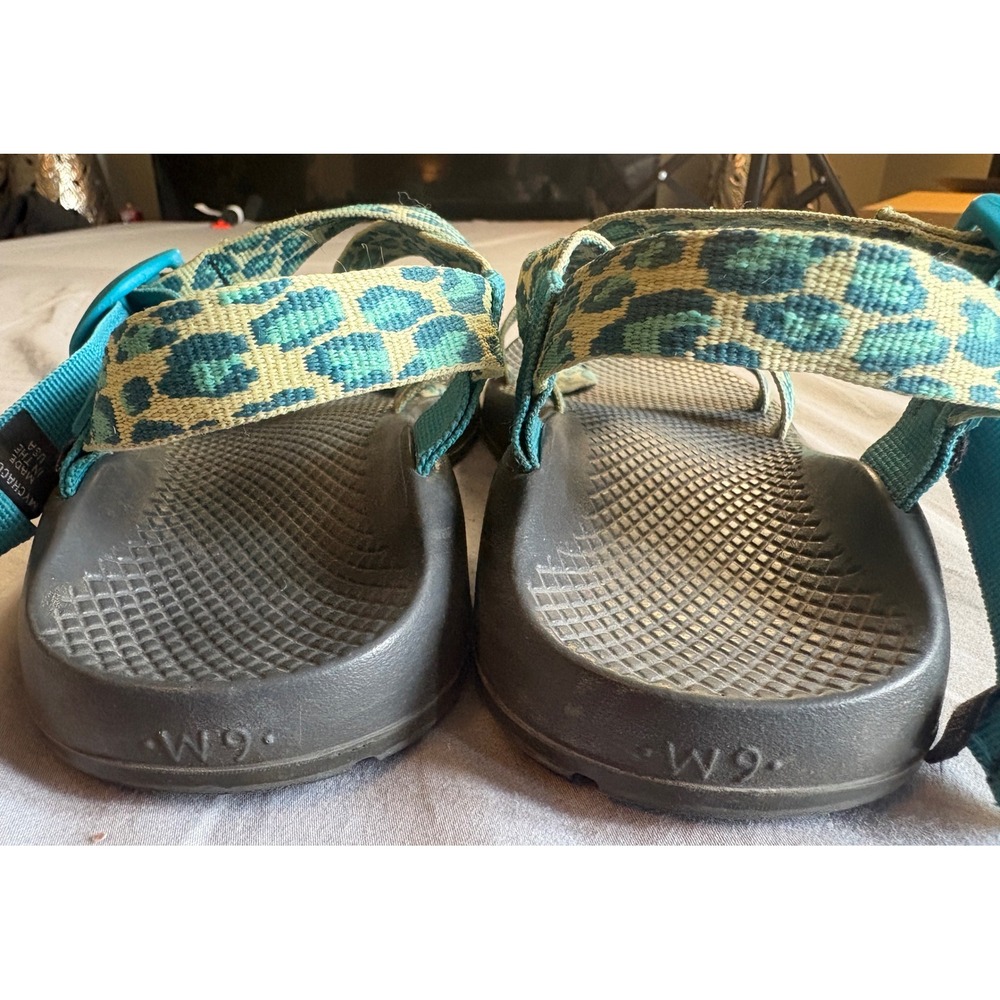 Chaco Z2 Classic Sandals Womens 9 Leopard Print Teal Yellow Vibram Made in USA - Picture 5 of 7